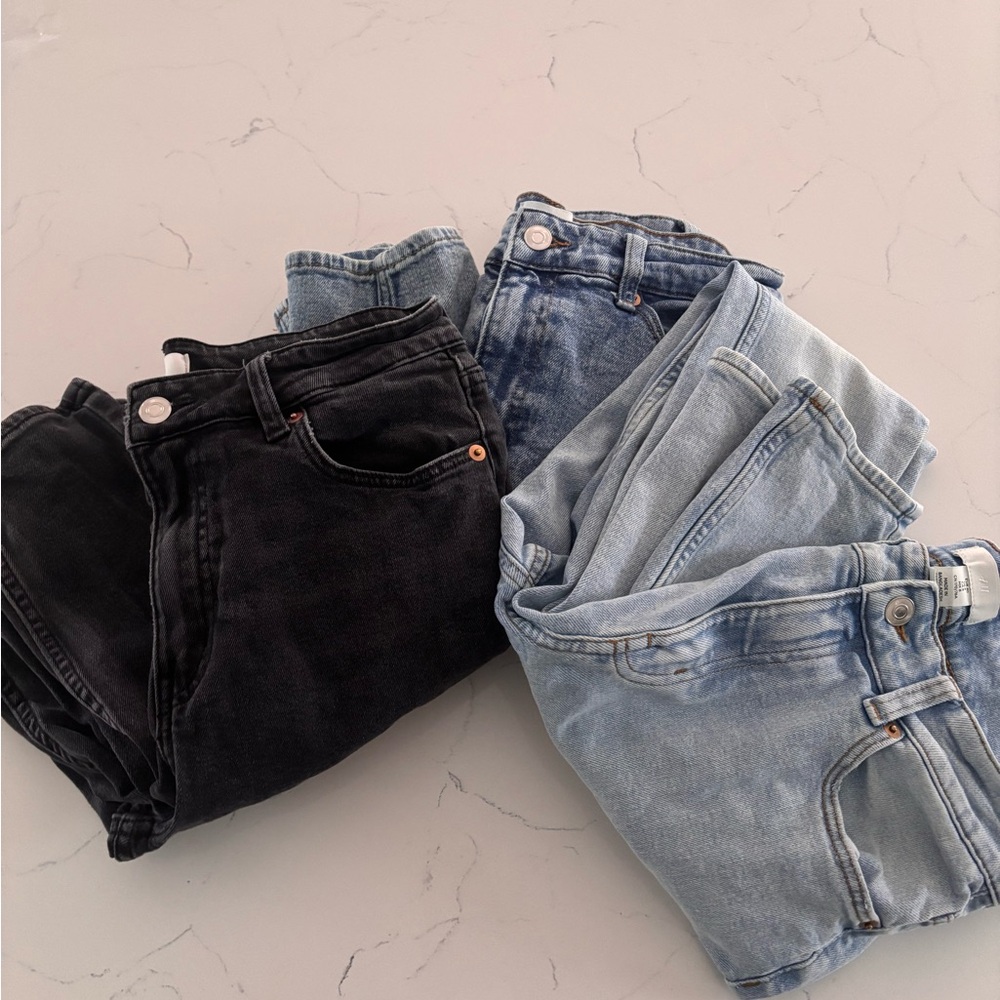 3 H&M jeans - style CN170 sizes 8,8,& 10 light blue, medium blue, and grey